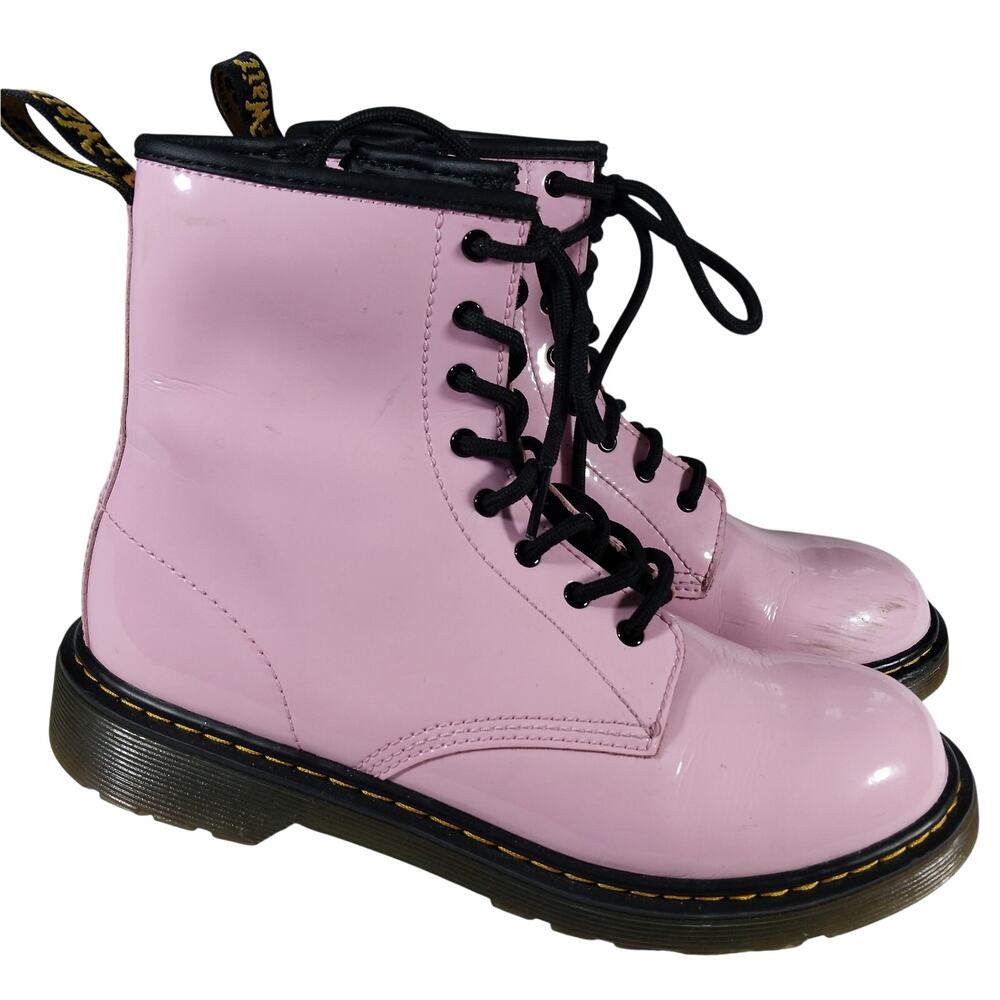 Women's Pink Lace-Up Patent Combat Boots